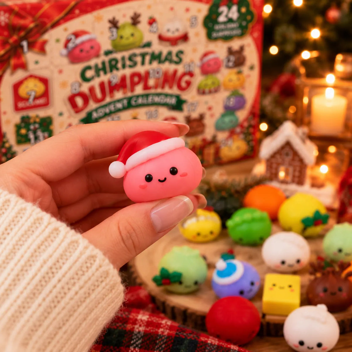 Christmas squishies with Santa hats and reindeer antlers